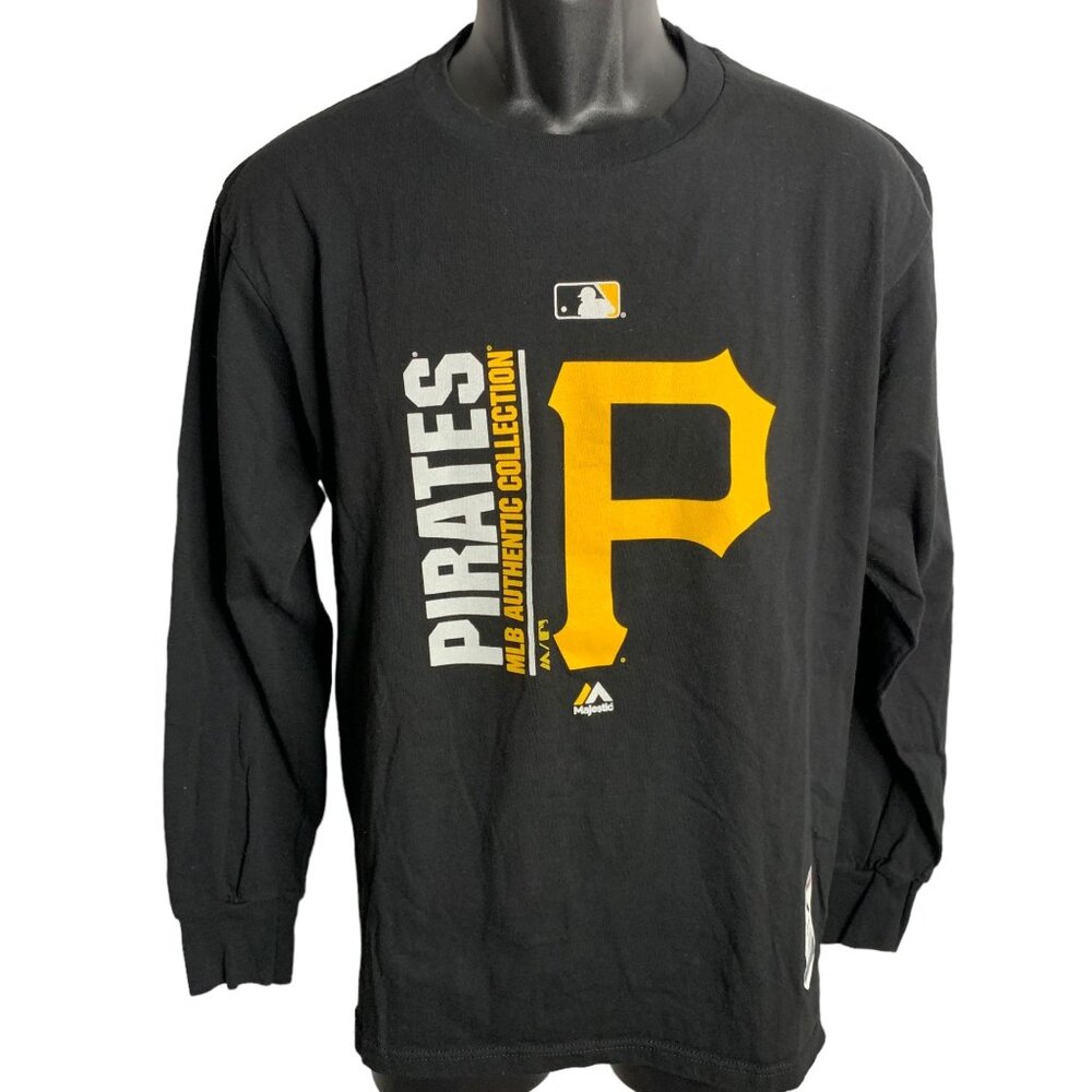 Majestic Pittsburg Pirates Crewneck T Shirt M Black Long Sleeves MLB Baseball